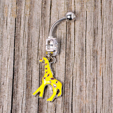 将图片加载到图库查看器,Clear Gem Yellow Brown Giraffe Dangle Belly Ring