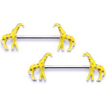 Load image into Gallery viewer, 14G 9/16 Brown Yellow Giraffe Barbell Nipple Ring Set