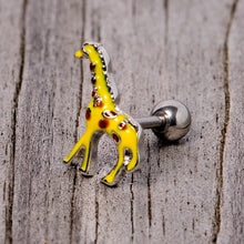 Load image into Gallery viewer, 16G 1/4 Brown Yellow Giraffe Cartilage Tragus Earring