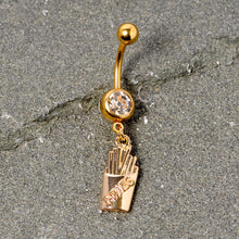 将图片加载到图库查看器,Clear Gem Gold Tone Fast Food French Fries Dangle Belly Ring