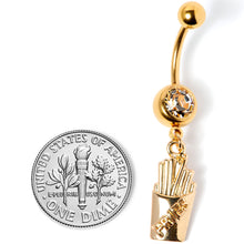 将图片加载到图库查看器,Clear Gem Gold Tone Fast Food French Fries Dangle Belly Ring