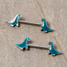 将图片加载到图库查看器,14G 9/16 Darling Green Dinosaur Barbell Nipple Ring Set