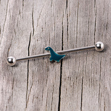 Load image into Gallery viewer, 14G Darling Green Dinosaur Industrial Barbell 38mm
