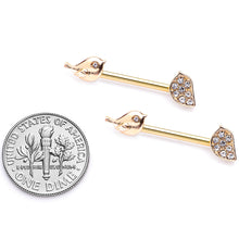 Load image into Gallery viewer, 14G 9/16 Clear Gem Gold Tone Little Birds Barbell Nipple Ring Set