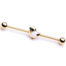 Load image into Gallery viewer, 14G Black Gem Gold Tone Baby Bird Industrial Barbell 38mm