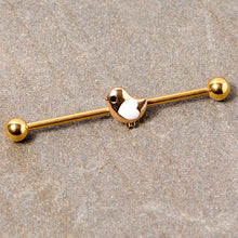 Load image into Gallery viewer, 14G Black Gem Gold Tone Baby Bird Industrial Barbell 38mm