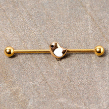 Load image into Gallery viewer, 14G Black Gem Gold Tone Baby Bird Industrial Barbell 38mm