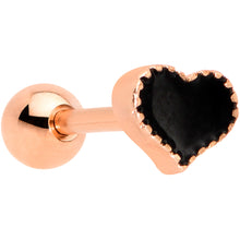 Load image into Gallery viewer, 16G 1/4 Rose Gold Tone Black Heart Cartilage Tragus Earring
