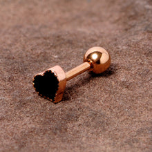 Load image into Gallery viewer, 16G 1/4 Rose Gold Tone Black Heart Cartilage Tragus Earring
