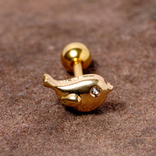 将图片加载到图库查看器,16G 1/4 Clear Gem Gold Tone Little Bird Cartilage Tragus Earring