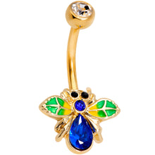 将图片加载到图库查看器,Blue Clear Gem Gold Tone Colorful Bee Belly Ring