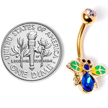 将图片加载到图库查看器,Blue Clear Gem Gold Tone Colorful Bee Belly Ring