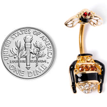 Load image into Gallery viewer, Clear Black Yellow Gem Gold Tone Bee Double Mount Belly Ring