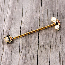 将图片加载到图库查看器,14G Clear Black Yellow Gem Gold Tone Bee Industrial Barbell 38mm