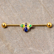 Load image into Gallery viewer, 14G Blue Gem Gold Tone Colorful Bee Industrial Barbell 38mm