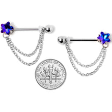 Load image into Gallery viewer, 14G 5/8 Blue Purple Gem Star Chain Dangle Barbell Nipple Ring Set