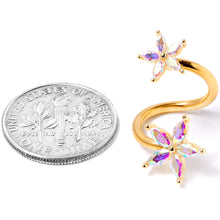 将图片加载到图库查看器,14G Aurora Gem Gold Tone Star Flower Spiral Twister Belly Ring