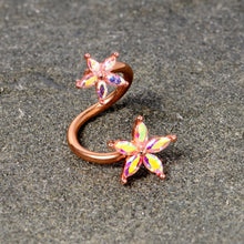 Load image into Gallery viewer, 14G Aurora Gem Rose Gold Tone Star Flower Spiral Twister Ring
