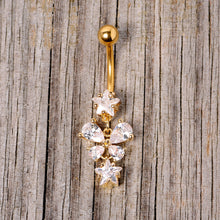 将图片加载到图库查看器,Clear Gem Gold Tone Star and Bow Dangle Belly Ring