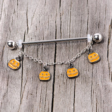 将图片加载到图库查看器,14G Pumpkin Patch Halloween Chain Dangle Industrial Barbell 38mm
