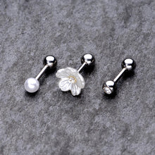 Load image into Gallery viewer, 16G 1/4 Clear Gem Flower Cartilage Tragus Set of 3