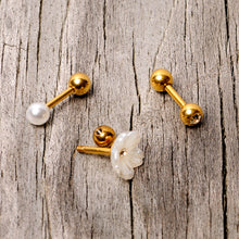 Load image into Gallery viewer, 16G 1/4 Faux Pearl Gold Tone Flower Cartilage Tragus Set of 3