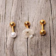 Load image into Gallery viewer, 16G 1/4 Faux Pearl Gold Tone Flower Cartilage Tragus Set of 3