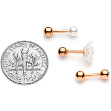 Load image into Gallery viewer, 16G 1/4 Clear Gem Rose Gold Tone Flower Cartilage Tragus Curation Set of 3