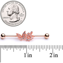 将图片加载到图库查看器,14G Clear CZ Gem Rose Gold Tone Butterflies Industrial Barbell 38mm