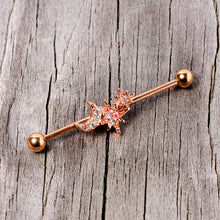 将图片加载到图库查看器,14G Clear CZ Gem Rose Gold Tone Moon Stars Industrial Barbell 38mm