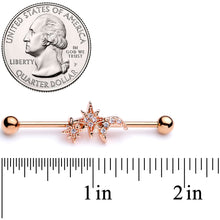 将图片加载到图库查看器,14G Clear CZ Gem Rose Gold Tone Moon Stars Industrial Barbell 38mm