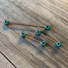 Load image into Gallery viewer, 14G 5/8 Haunting Human Blue Eyeball Halloween Nipple Ring Set