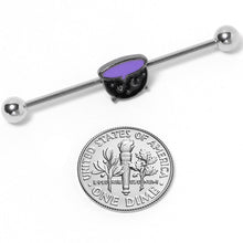 Load image into Gallery viewer, 14G Black Purple Witch Cauldron Halloween Industrial Barbell 38mm