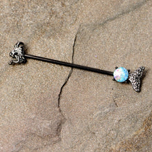 Load image into Gallery viewer, 14G Black Blue Mermaid Scale Tail Industrial Barbell 38mm