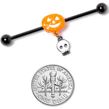 Load image into Gallery viewer, 14G Orange Pumpkin Skull Halloween Dangle Industrial Barbell 38mm