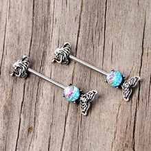 Load image into Gallery viewer, 14G 5/8 Blue Mermaid Scale Tail Barbell Nipple Ring Set