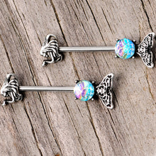 Load image into Gallery viewer, 14G 5/8 Blue Mermaid Scale Tail Barbell Nipple Ring Set
