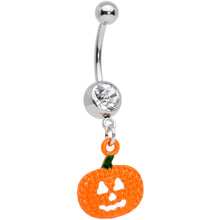 将图片加载到图库查看器,Clear Gem Orange Pumpkin Jack O Lantern Halloween Dangle Belly Ring