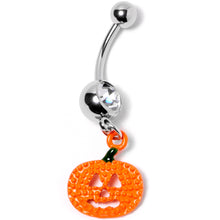 将图片加载到图库查看器,Clear Gem Orange Pumpkin Jack O Lantern Halloween Dangle Belly Ring