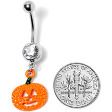 将图片加载到图库查看器,Clear Gem Orange Pumpkin Jack O Lantern Halloween Dangle Belly Ring