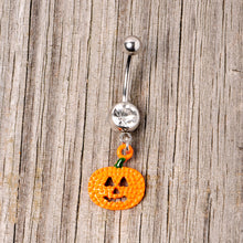 将图片加载到图库查看器,Clear Gem Orange Pumpkin Jack O Lantern Halloween Dangle Belly Ring
