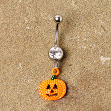 将图片加载到图库查看器,Clear Gem Orange Pumpkin Jack O Lantern Halloween Dangle Belly Ring