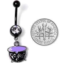 将图片加载到图库查看器,Clear Gem Black Purple Witch Cauldron Halloween Dangle Belly Ring