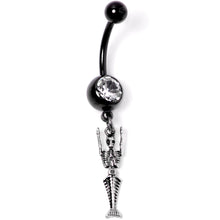 将图片加载到图库查看器,Clear Gem Black PVD Mermaid Skeleton Halloween Dangle Belly Ring