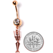 Load image into Gallery viewer, Clear Gem Rose Gold Tone Mermaid Skeleton Halloween Dangle Belly Ring