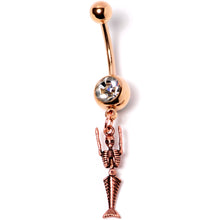 Load image into Gallery viewer, Clear Gem Rose Gold Tone Mermaid Skeleton Halloween Dangle Belly Ring