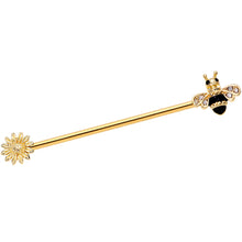 Load image into Gallery viewer, 14G Clear Black Gem Gold Tone Bee Sunflower Industrial Barbell 38mm