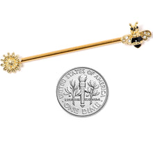 Load image into Gallery viewer, 14G Clear Black Gem Gold Tone Bee Sunflower Industrial Barbell 38mm
