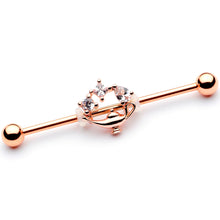 Load image into Gallery viewer, 14G Clear CZ Gem Rose Gold Hue Genie Lamp Industrial Barbell 38mm