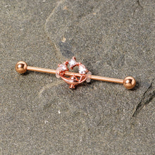 Load image into Gallery viewer, 14G Clear CZ Gem Rose Gold Hue Genie Lamp Industrial Barbell 38mm